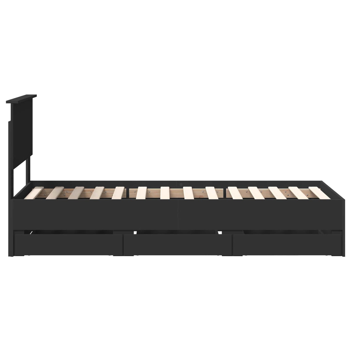 Bed Frame with Drawer Black 75 x 190 cm Engineer Wood