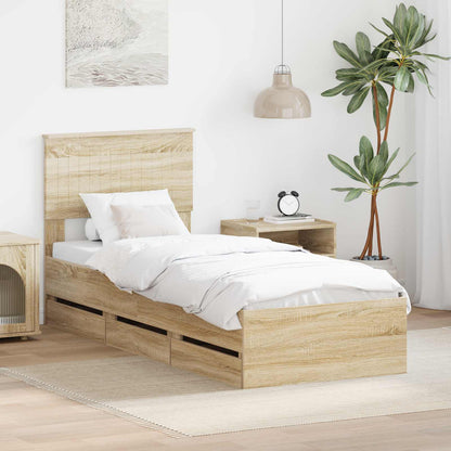 Bed Frame with Drawer Sonoma Oak 75 x 190 cm Engineer Wood