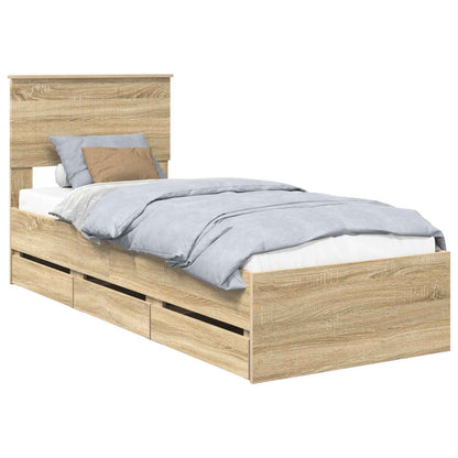 Bed Frame with Drawer Sonoma Oak 75 x 190 cm Engineer Wood