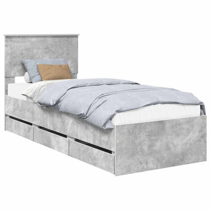 Bed Frame with Drawer Concrete Grey 75 x 190 cm Engineer Wood
