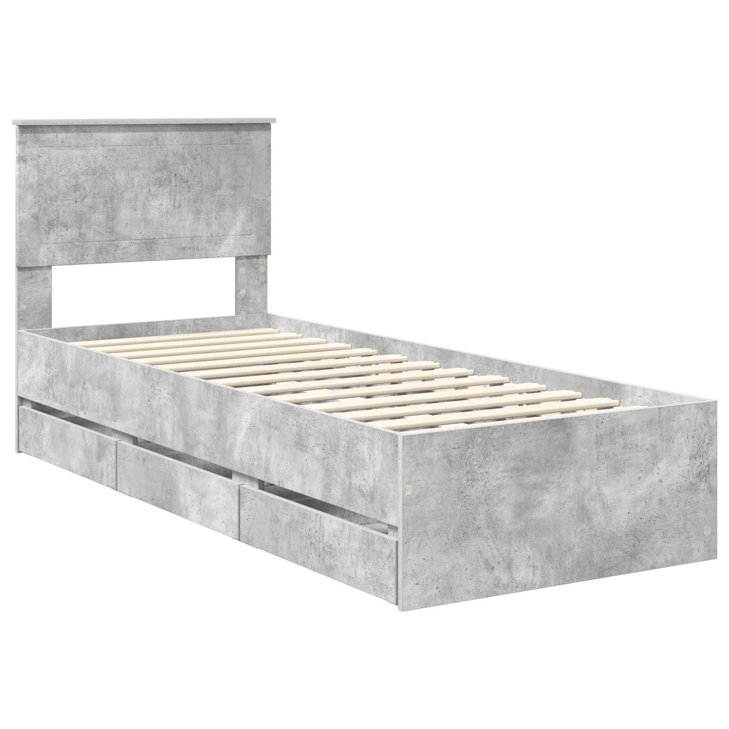 Bed Frame with Drawer Concrete Grey 75 x 190 cm Engineer Wood