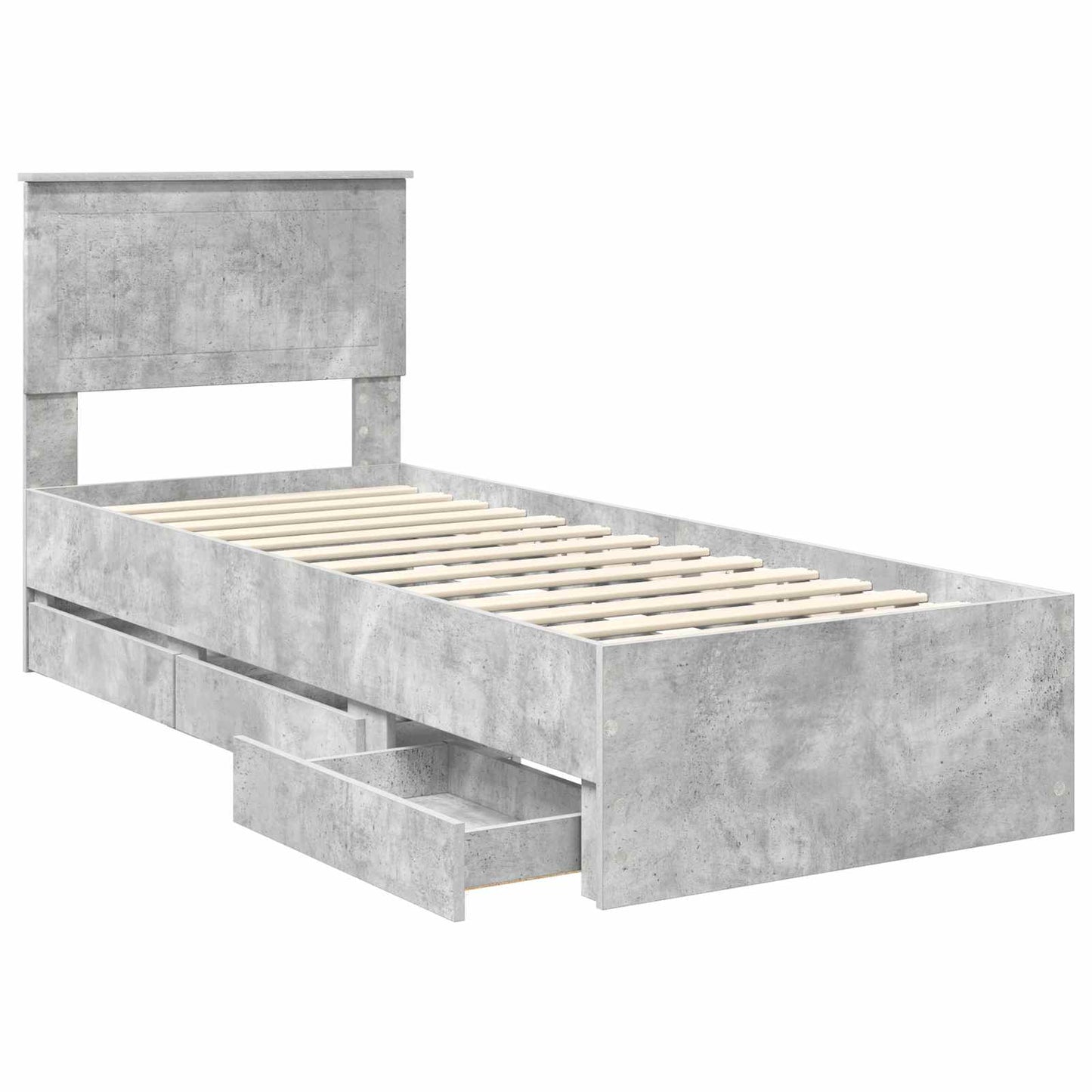 Bed Frame with Drawer Concrete Grey 75 x 190 cm Engineer Wood