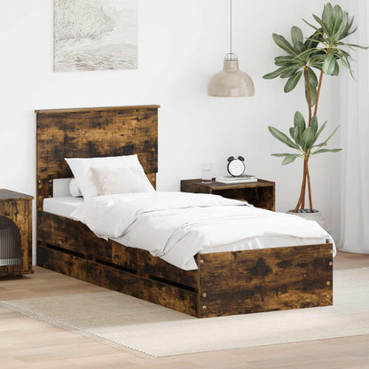 Bed Frame with Drawer Smoked Oak 75 x 190 cm Engineer Wood