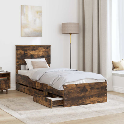 Bed Frame with Drawer Smoked Oak 75 x 190 cm Engineer Wood
