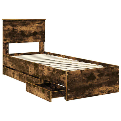 Bed Frame with Drawer Smoked Oak 75 x 190 cm Engineer Wood