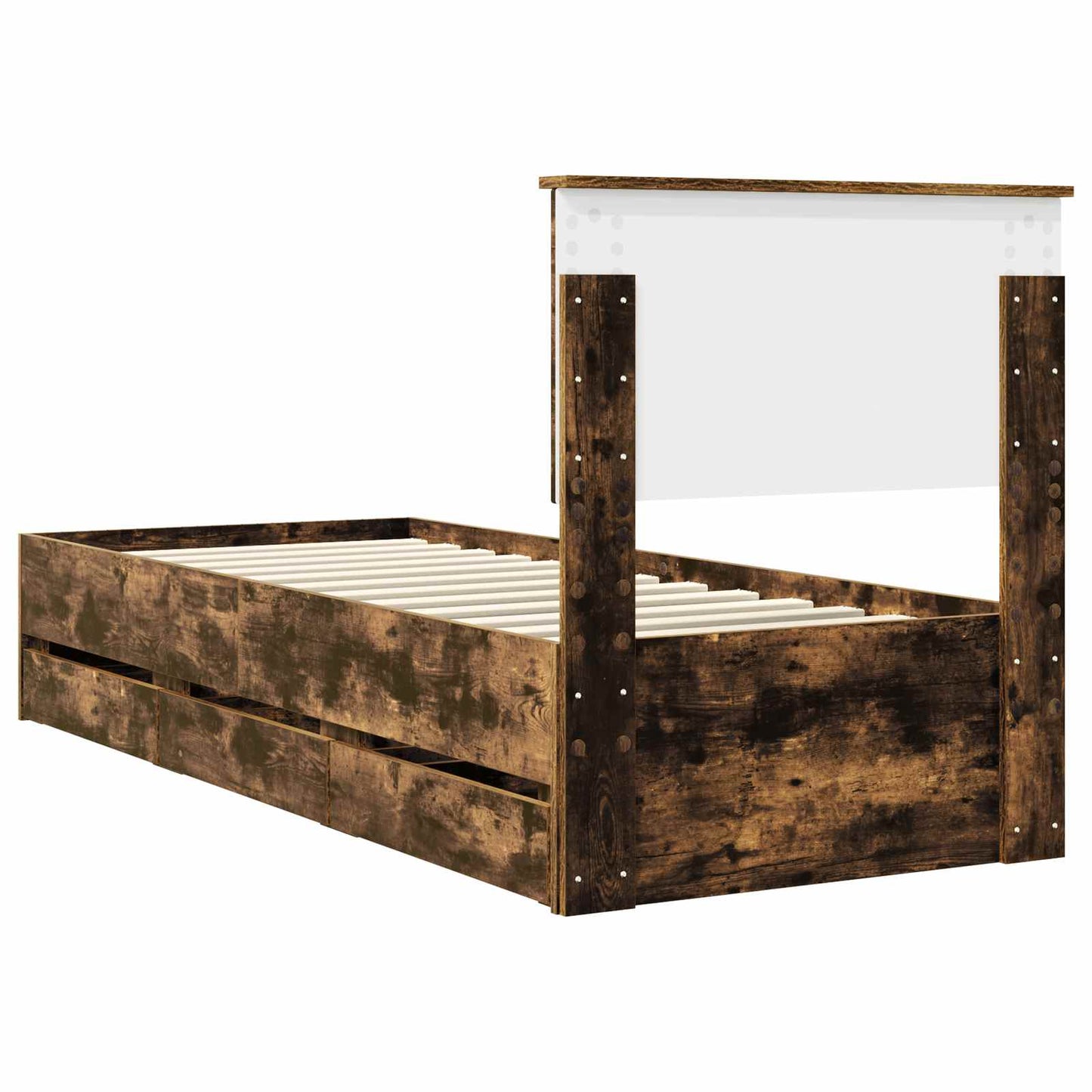 Bed Frame with Drawer Smoked Oak 75 x 190 cm Engineer Wood