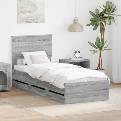 Bed Frame with Drawer Grey Sonoma 75 x 190 cm Engineer Wood