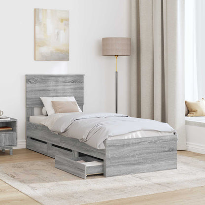 Bed Frame with Drawer Grey Sonoma 75 x 190 cm Engineer Wood