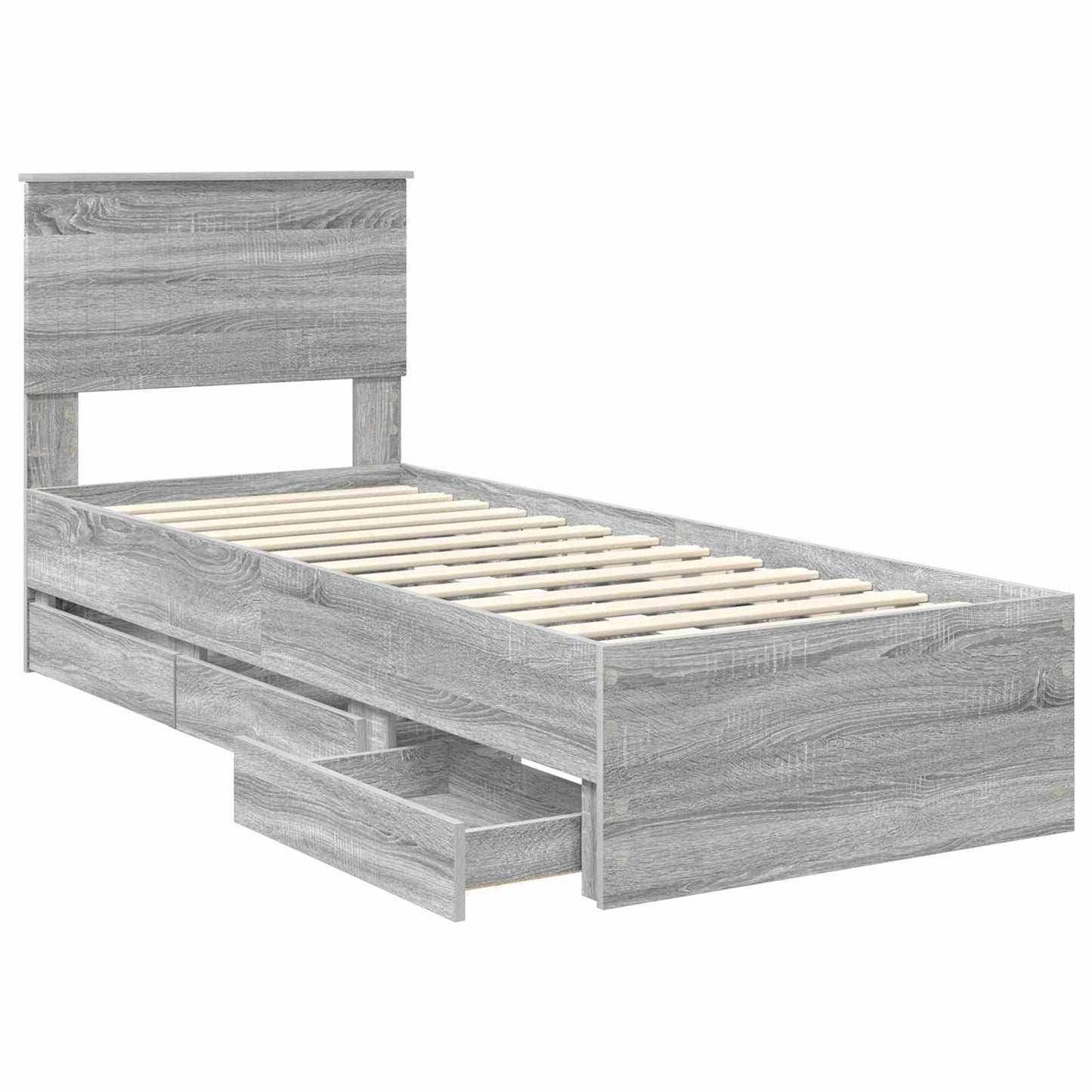 Bed Frame with Drawer Grey Sonoma 75 x 190 cm Engineer Wood