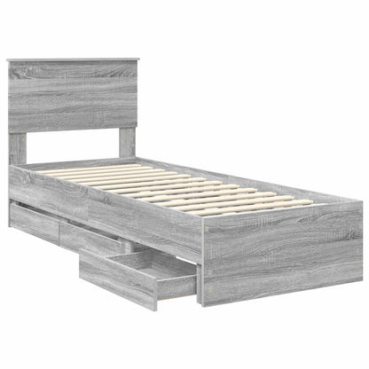 Bed Frame with Drawer Grey Sonoma 75 x 190 cm Engineer Wood