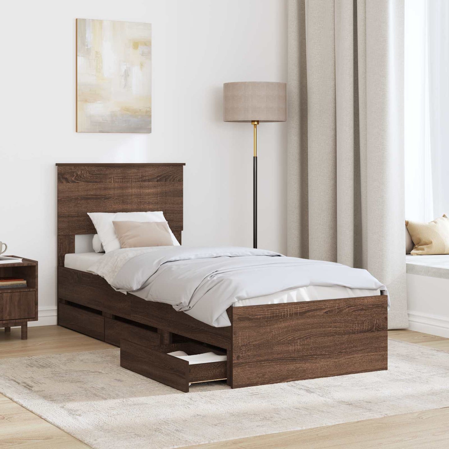 Bed Frame with Drawer Brown Oak 75 x 190 cm Engineer Wood