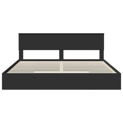 Storage Bed with Headboard Black 200 x 200 cm Engineered Wood