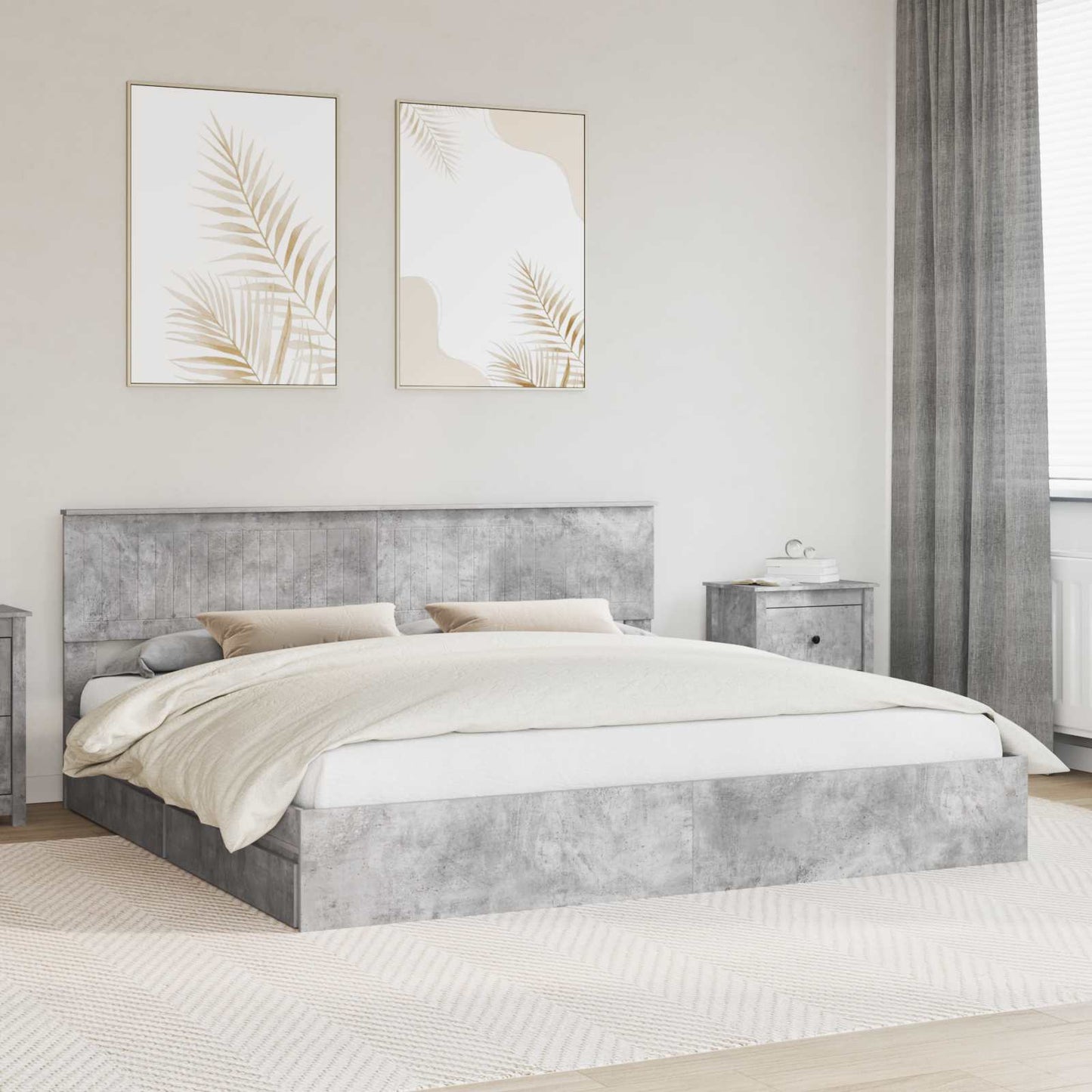 Storage Bed Concrete Grey 200 x 200 cm Engineered Wood