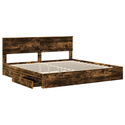 Storage Bed with Drawer Smoked Oak 180 x 200 cm Engineered Wood