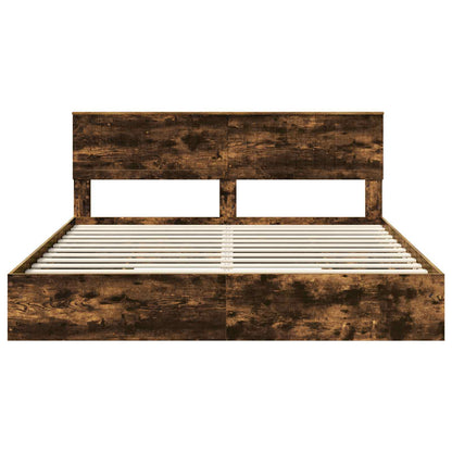 Storage Bed with Drawer Smoked Oak 180 x 200 cm Engineered Wood