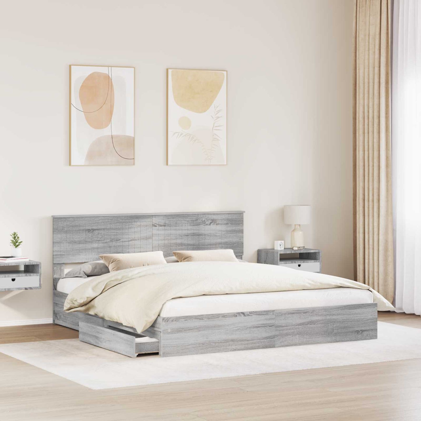 Storage Bed Grey Sonoma 180 x 200 cm Engineered Wood