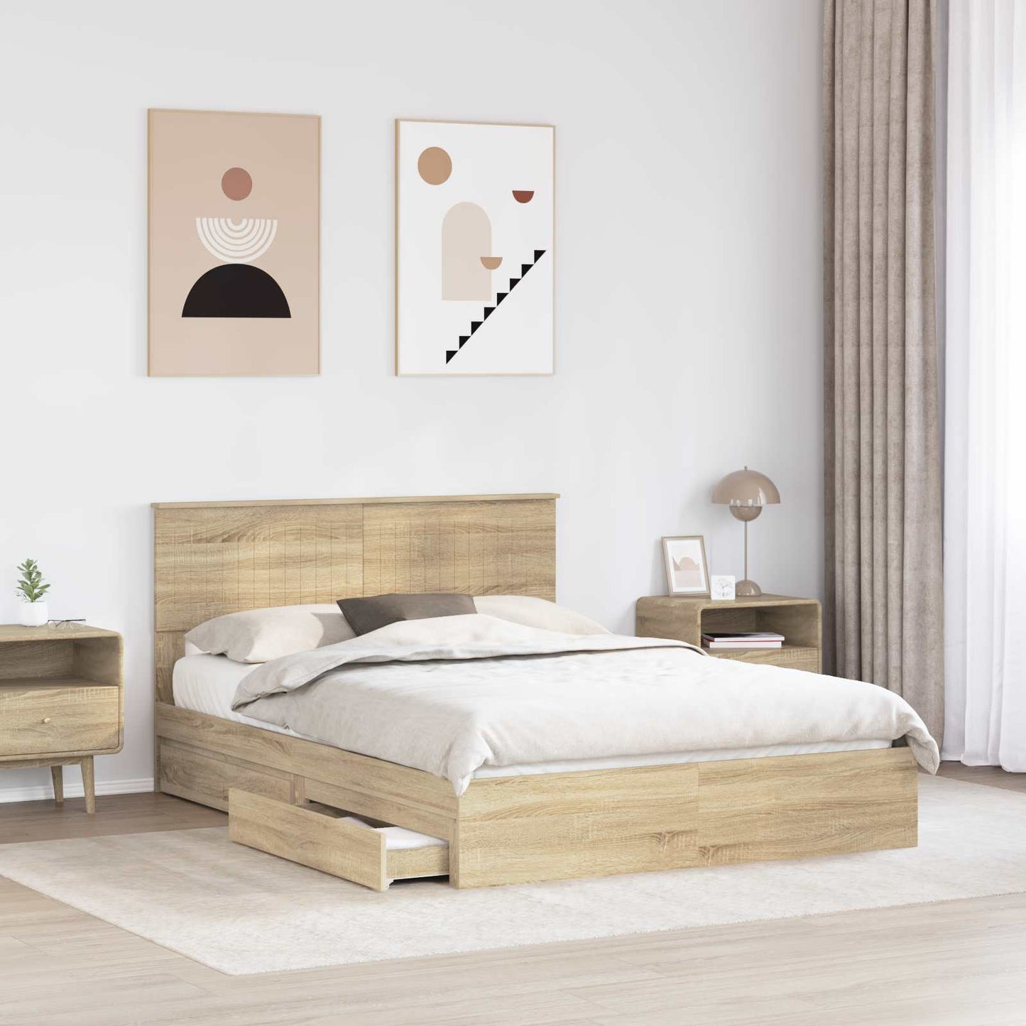 Storage Bed with Drawer Sonoma Oak 135 x 190 cm Engineered Wood