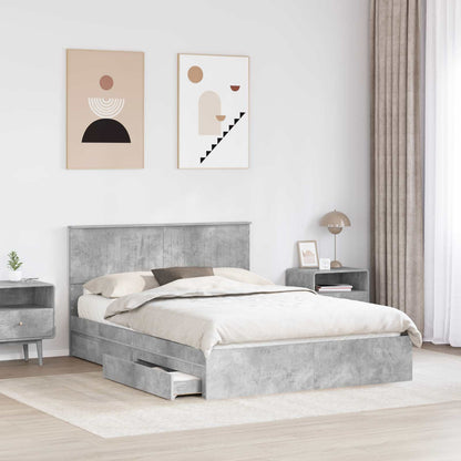 Storage Bed Concrete Grey 135 x 190 cm Engineered Wood