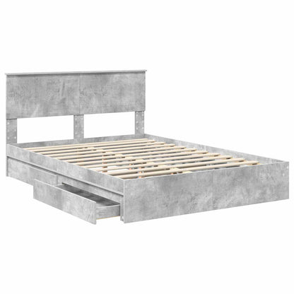 Storage Bed Concrete Grey 135 x 190 cm Engineered Wood