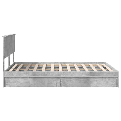 Storage Bed Concrete Grey 135 x 190 cm Engineered Wood