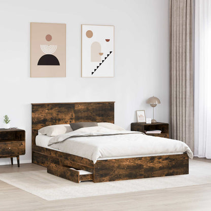 Storage Bed with Drawer Smoked Oak 135 x 190 cm Engineered Wood