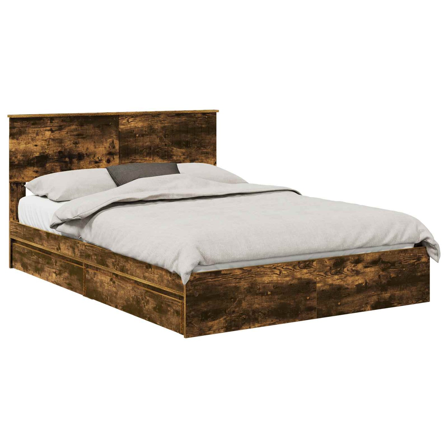 Storage Bed with Drawer Smoked Oak 135 x 190 cm Engineered Wood