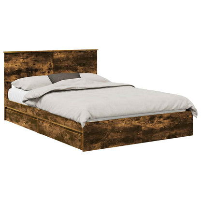Storage Bed with Drawer Smoked Oak 135 x 190 cm Engineered Wood