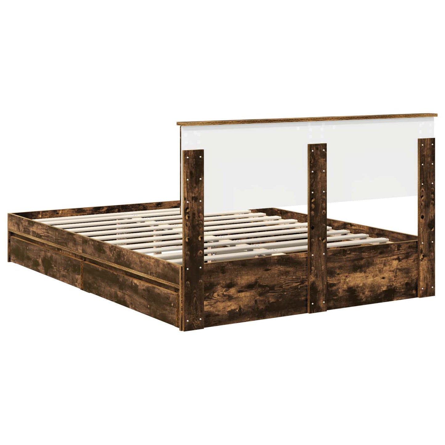 Storage Bed with Drawer Smoked Oak 135 x 190 cm Engineered Wood