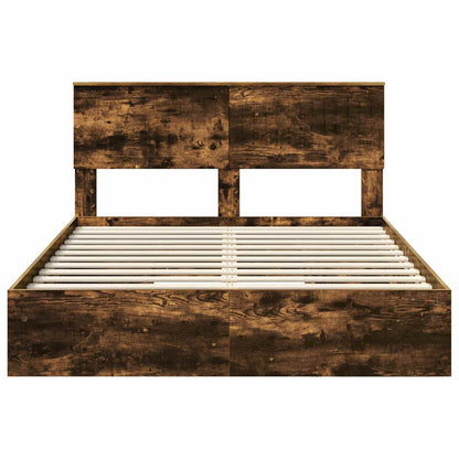 Storage Bed with Drawer Smoked Oak 135 x 190 cm Engineered Wood