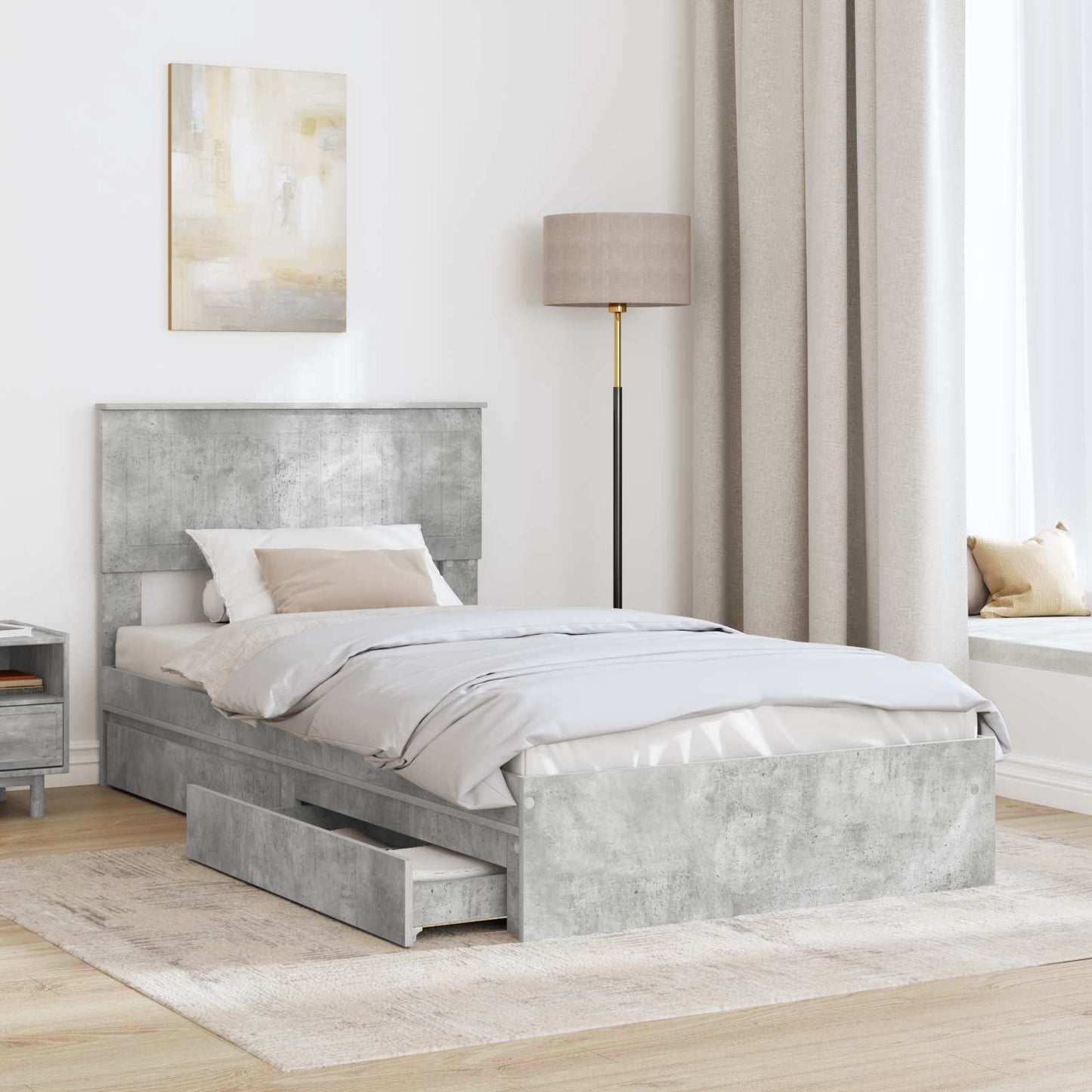 Storage Bed Concrete Grey 100 x 200 cm Engineered Wood