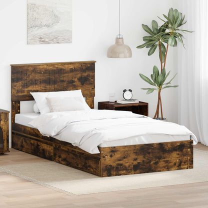 Storage Bed with Drawer Smoked Oak 100 x 200 cm Engineered Wood