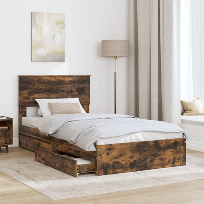 Storage Bed with Drawer Smoked Oak 100 x 200 cm Engineered Wood
