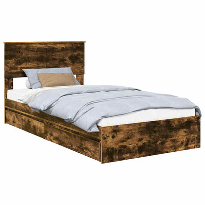 Storage Bed with Drawer Smoked Oak 100 x 200 cm Engineered Wood