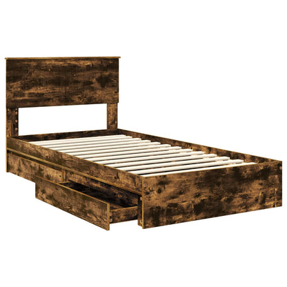 Storage Bed with Drawer Smoked Oak 100 x 200 cm Engineered Wood