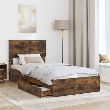 Storage Bed with Drawer Smoked Oak 90 x 200 cm Engineered Wood