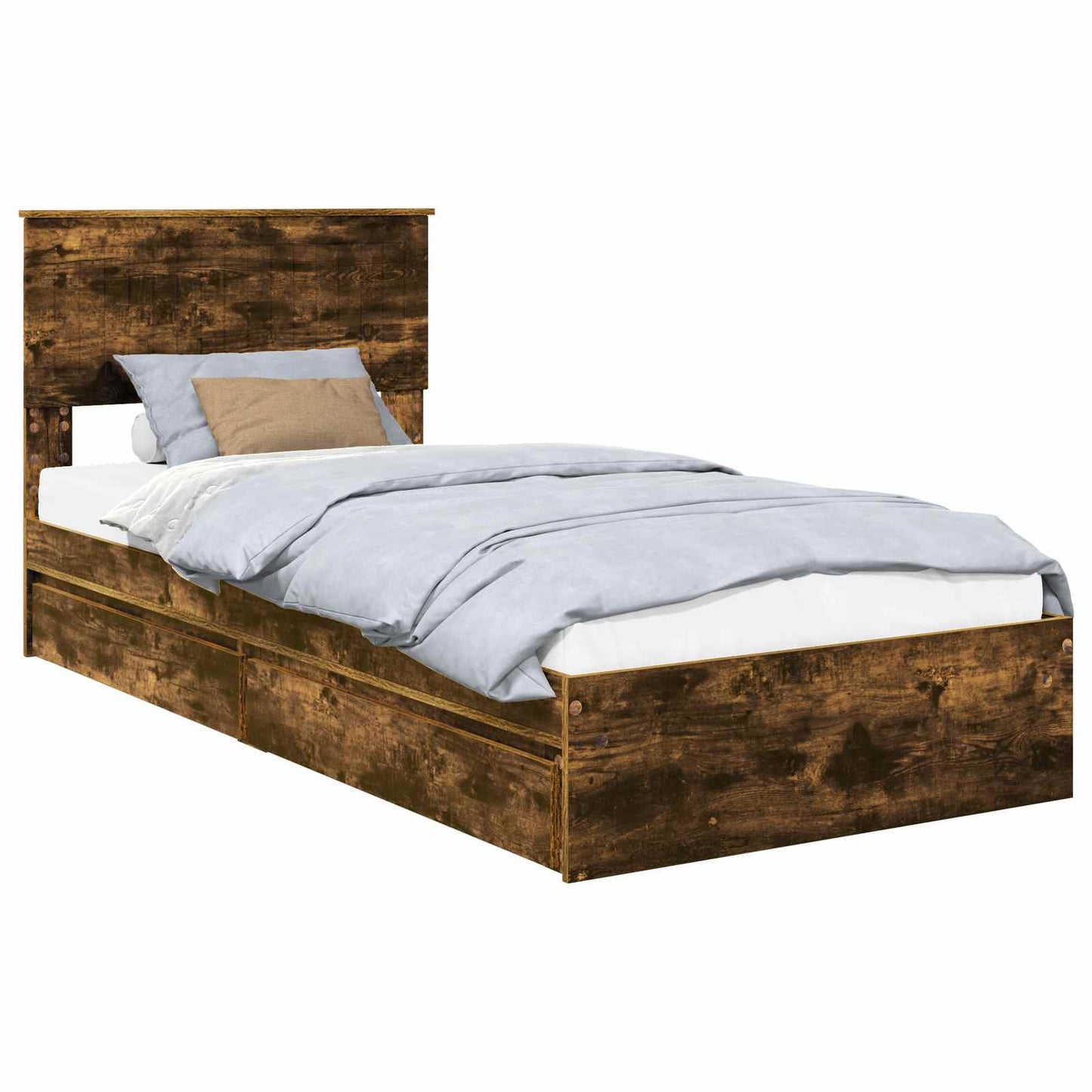 Storage Bed with Drawer Smoked Oak 90 x 200 cm Engineered Wood