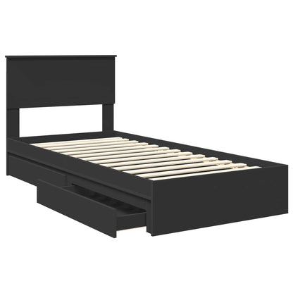 Storage Bed with Headboard Black 90 x 190 cm Engineered Wood
