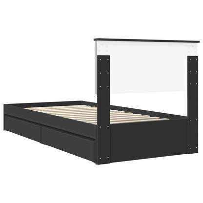 Storage Bed with Headboard Black 90 x 190 cm Engineered Wood