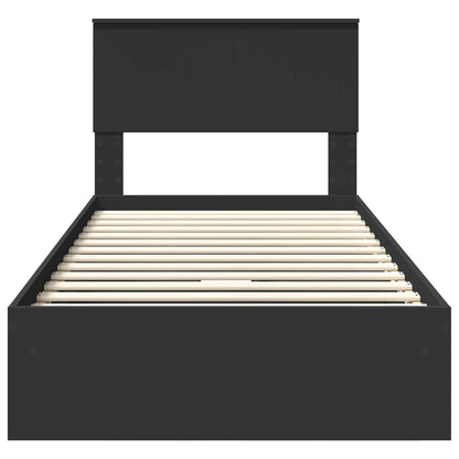 Storage Bed with Headboard Black 90 x 190 cm Engineered Wood