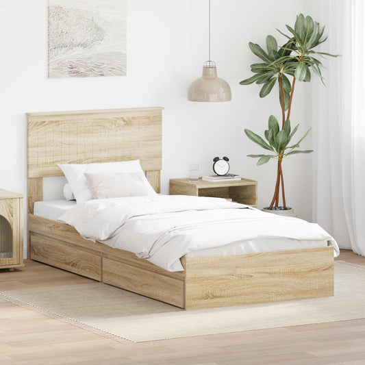 Storage Bed with Drawer Sonoma Oak 90 x 190 cm Engineered Wood