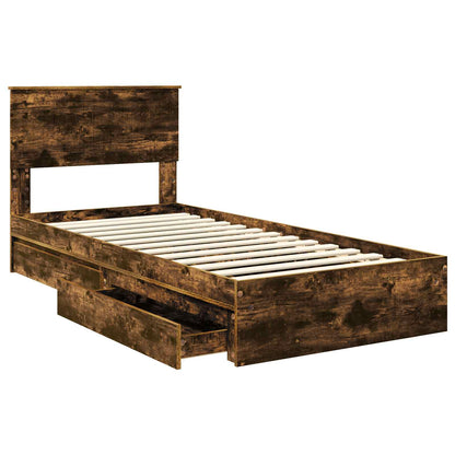 Storage Bed with Drawer Smoked Oak 90 x 190 cm Engineered Wood
