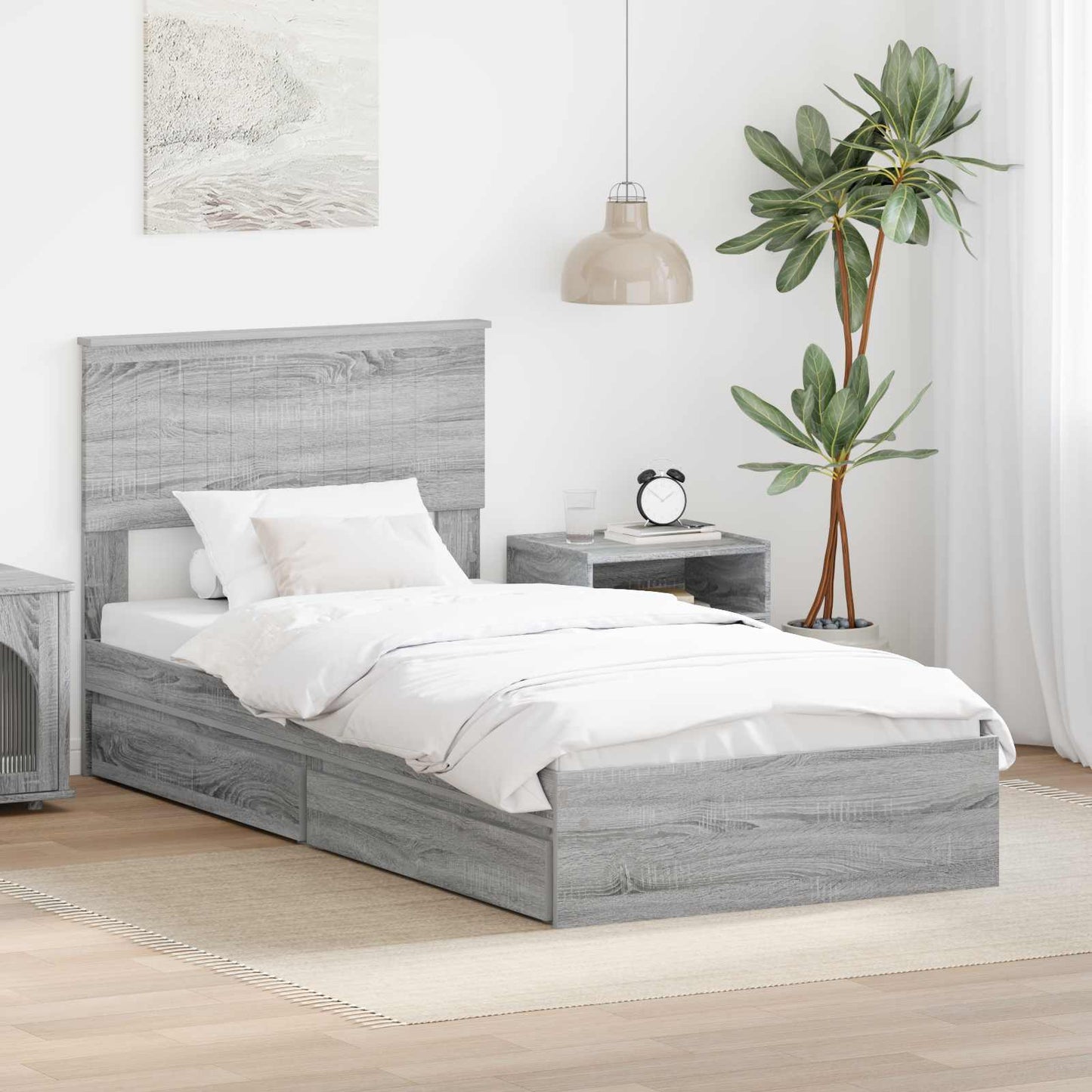 Storage Bed with Drawer Grey Sonoma 90 x 190 cm Engineered Wood