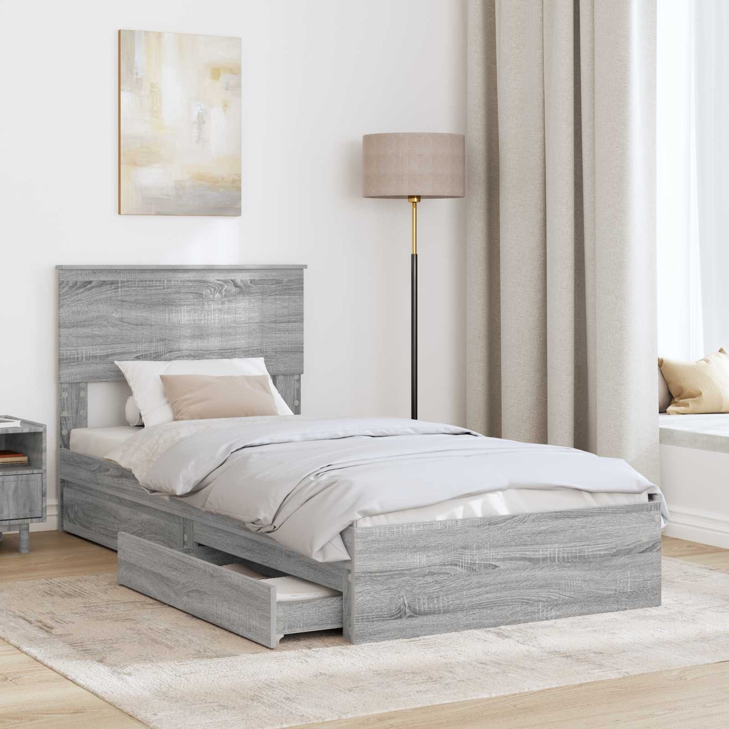Storage Bed with Drawer Grey Sonoma 90 x 190 cm Engineered Wood