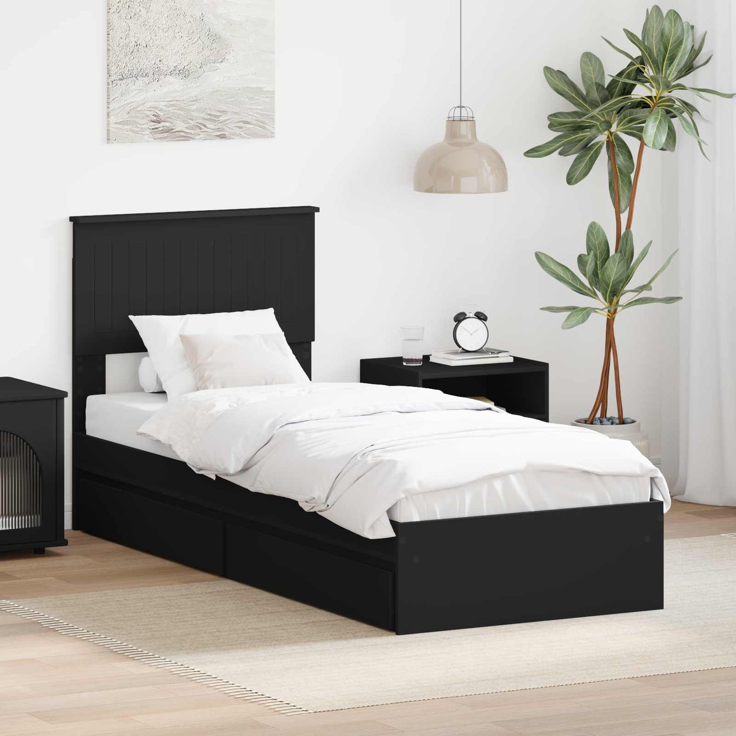 Storage Bed with Headboard Black 75 x 190 cm Engineered Wood