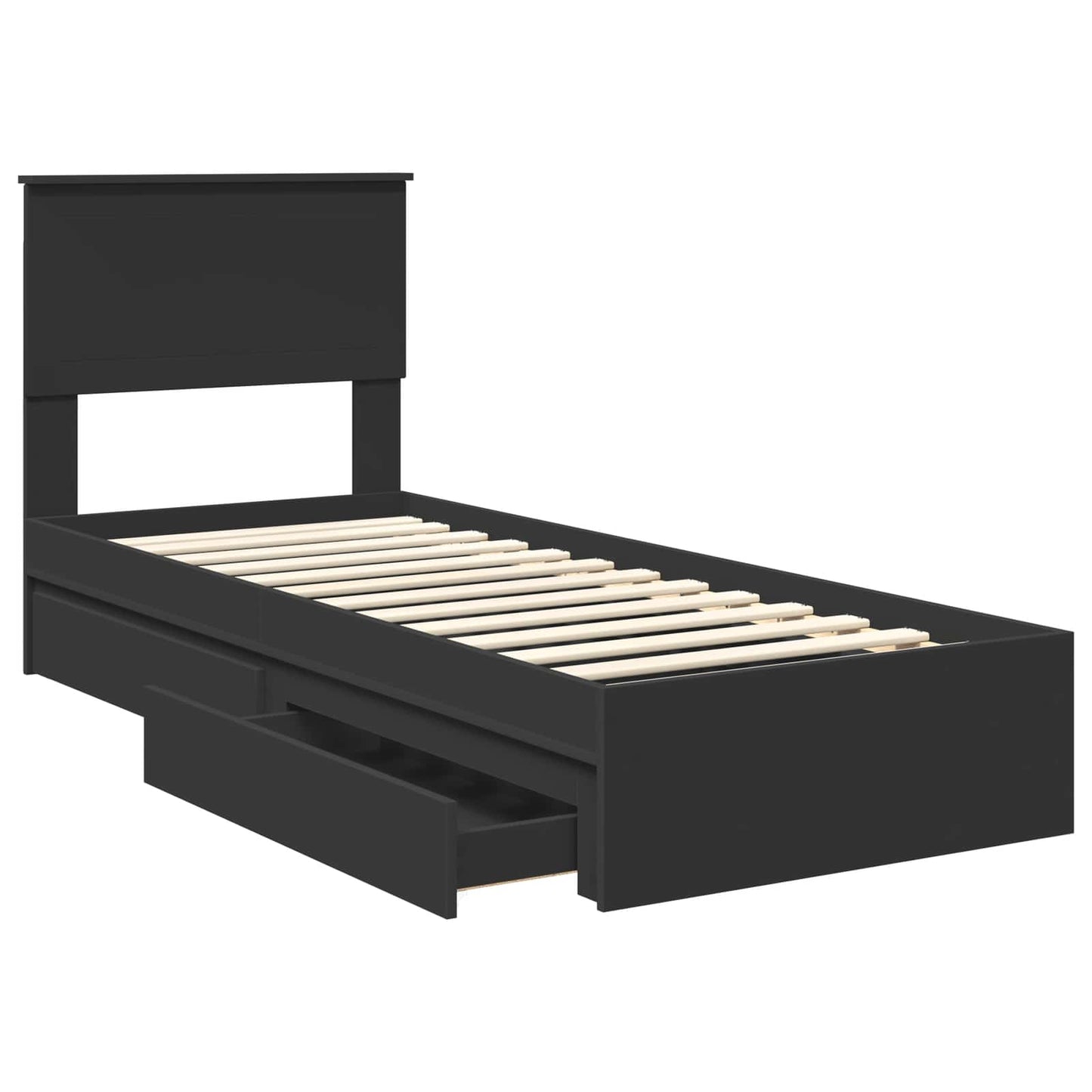 Storage Bed with Headboard Black 75 x 190 cm Engineered Wood