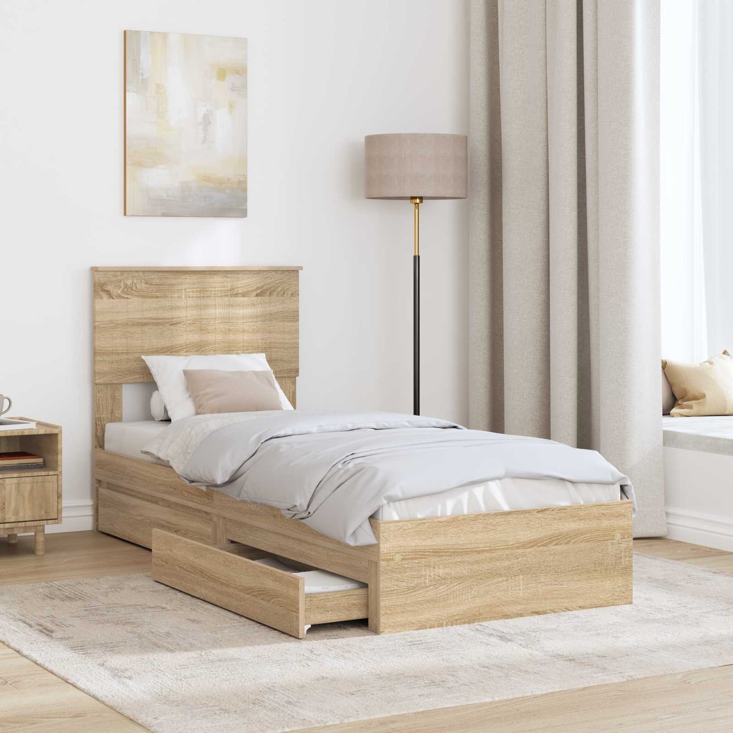 Storage Bed with Drawer Sonoma Oak 75 x 190 cm Engineered Wood