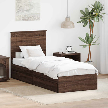 Storage Bed with Drawer Brown Oak 75 x 190 cm Engineered Wood