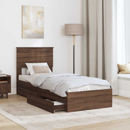 Storage Bed with Drawer Brown Oak 75 x 190 cm Engineered Wood