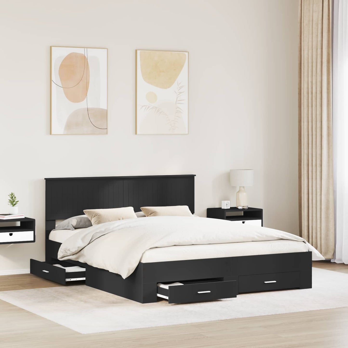 Bed Frame with Headboard Black 160 x 200 cm Engineered Wood