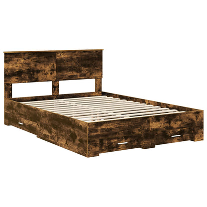 Bed Frame with Drawer Smoked Oak 140 x 200 cm Engineered Wood
